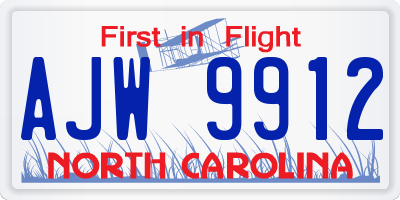 NC license plate AJW9912