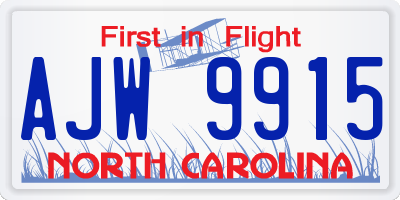 NC license plate AJW9915