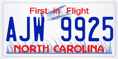 NC license plate AJW9925