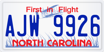 NC license plate AJW9926