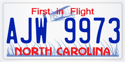 NC license plate AJW9973