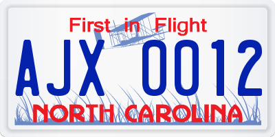 NC license plate AJX0012