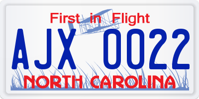 NC license plate AJX0022