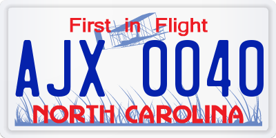 NC license plate AJX0040