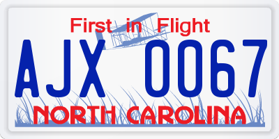 NC license plate AJX0067