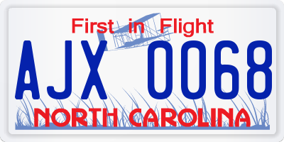 NC license plate AJX0068