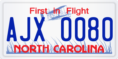 NC license plate AJX0080