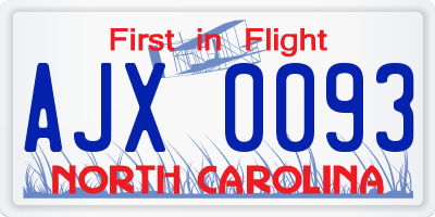 NC license plate AJX0093