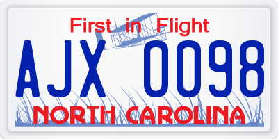 NC license plate AJX0098