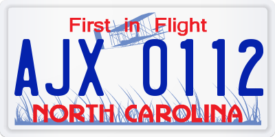 NC license plate AJX0112