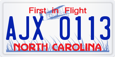 NC license plate AJX0113