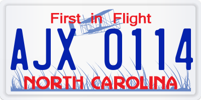 NC license plate AJX0114