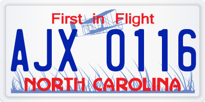 NC license plate AJX0116