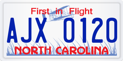 NC license plate AJX0120