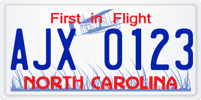 NC license plate AJX0123