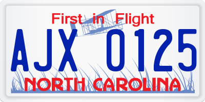 NC license plate AJX0125