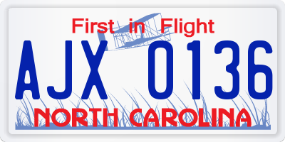 NC license plate AJX0136
