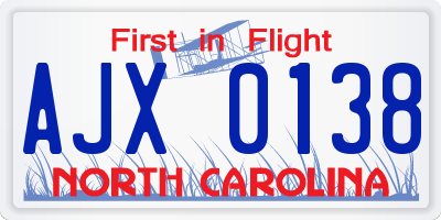 NC license plate AJX0138