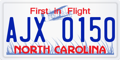 NC license plate AJX0150