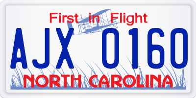 NC license plate AJX0160