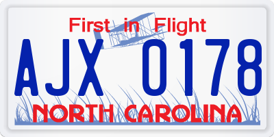 NC license plate AJX0178