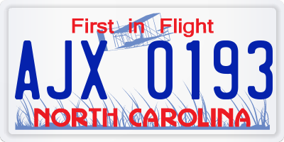 NC license plate AJX0193