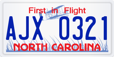 NC license plate AJX0321
