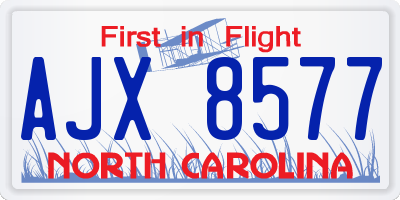 NC license plate AJX8577