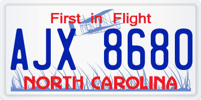 NC license plate AJX8680