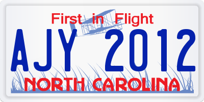 NC license plate AJY2012