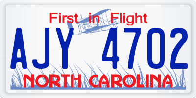 NC license plate AJY4702
