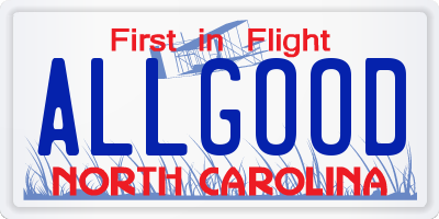 NC license plate ALLGOOD