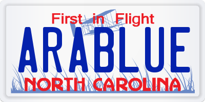 NC license plate ARABLUE