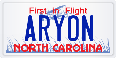 NC license plate ARYON