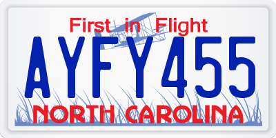 NC license plate AYFY455