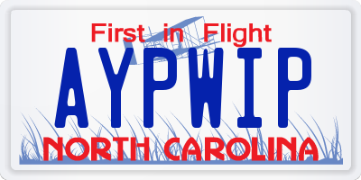 NC license plate AYPWIP