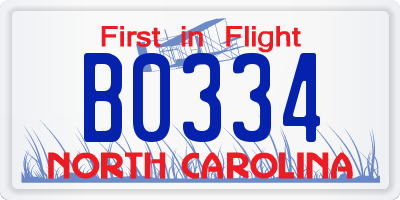 NC license plate B0334