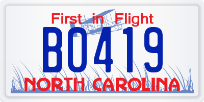 NC license plate B0419