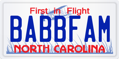 NC license plate BABBFAM