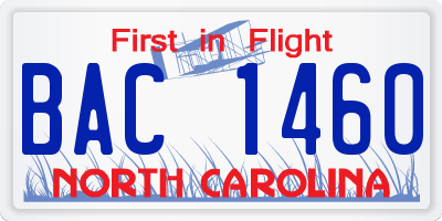 NC license plate BAC1460