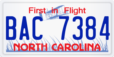 NC license plate BAC7384