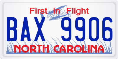 NC license plate BAX9906