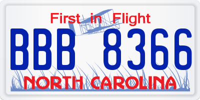 NC license plate BBB8366