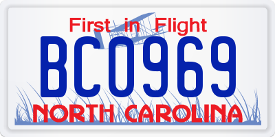 NC license plate BC0969