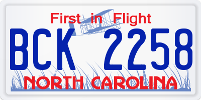 NC license plate BCK2258