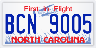 NC license plate BCN9005