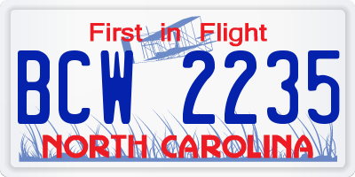 NC license plate BCW2235