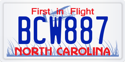 NC license plate BCW887