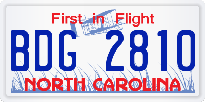NC license plate BDG2810