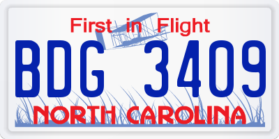 NC license plate BDG3409